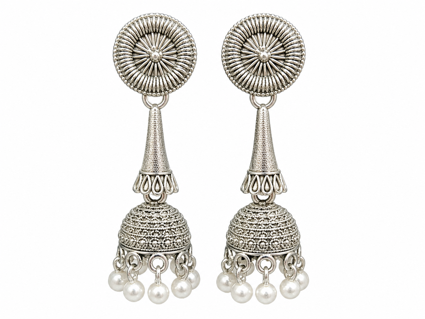 Silver Pearl Jhumka Earrings - Traditional Indian Wholesale Jewelry